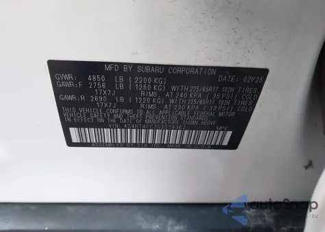 2025 Subaru Outback Premium from USA, damaged, VIN 4S4BTAFC3S3219362